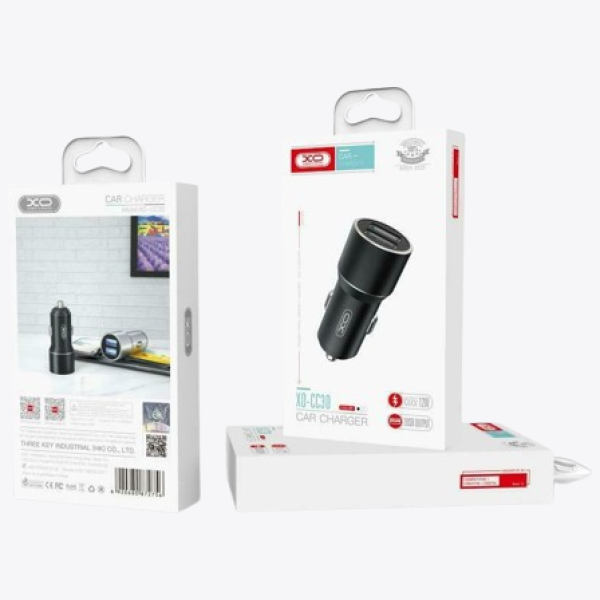 XO Φορτιστής Αυτοκινήτου Μαύρος με Δύο Θύρες USB - Image 2